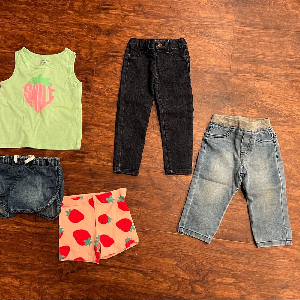 Kids (Girls Toddler) Summer Clothing Set with Strawberry Print, Jeans, Shorts